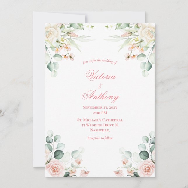 Hochzeit Pink Floral Elegant Pink Script Hochzeit Einladung (Vorderseite)