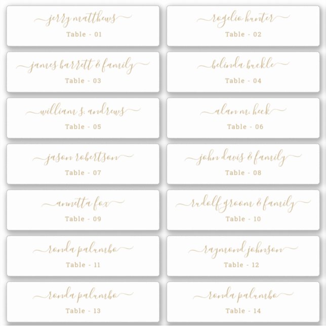 Hochzeit Platzkarte Gästebamen Tischnummer Gold Aufkleber (Vorderseite)