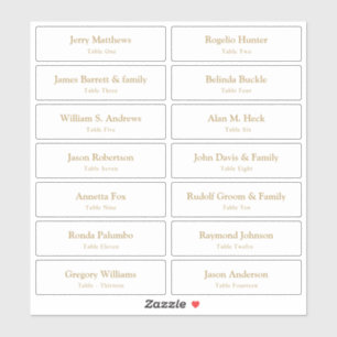 Hochzeit Platzkarte Gästebamen Tischnummer Gold Aufkleber