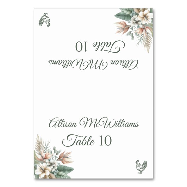 Hochzeit Platzkarte-Tropical Elegance-Poultry- Tischnummer (Vorderseite)