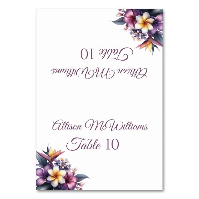 Hochzeit Platzkarte-Tropical floral-vegetarisch- Tischnummer (Vorderseite)