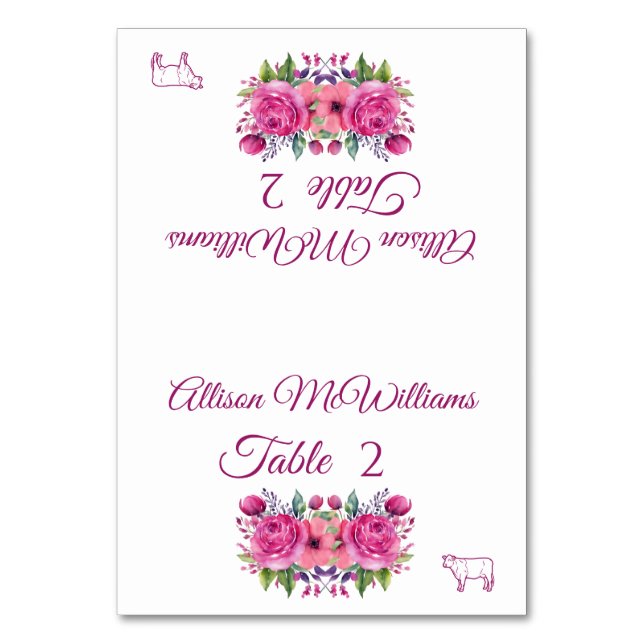 Hochzeit Platzkarte-Wasserfarbe Blume Bouquet-Meat Tischnummer (Vorderseite)