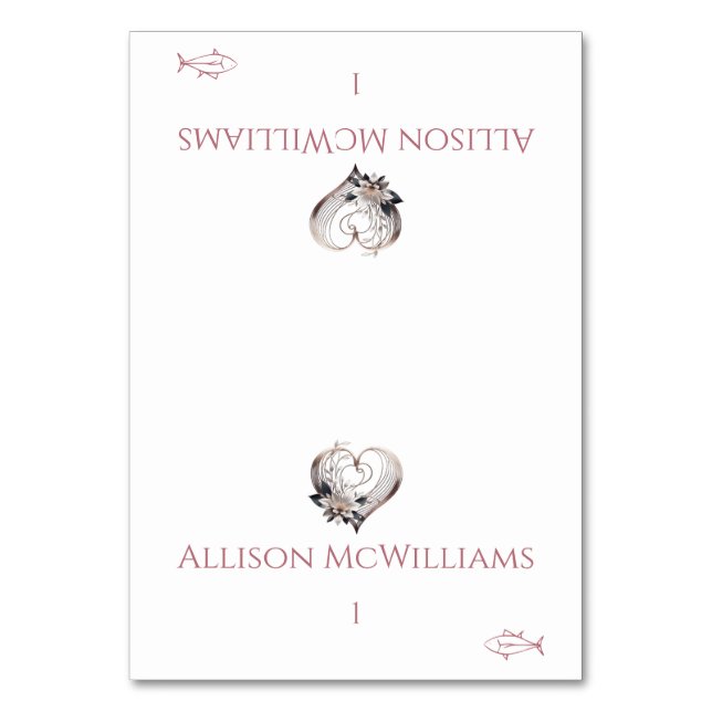 Hochzeit Platzkarten-Fisch Icon-Rosa Herz Tischnummer (Vorderseite)