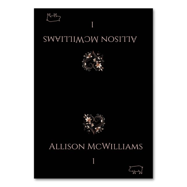 Hochzeit Platzkarten-Schweinefick Icon-Rose Gold-B Tischnummer (Vorderseite)