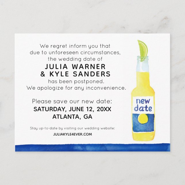 Hochzeit Postkarte verschoben (Vorderseite)