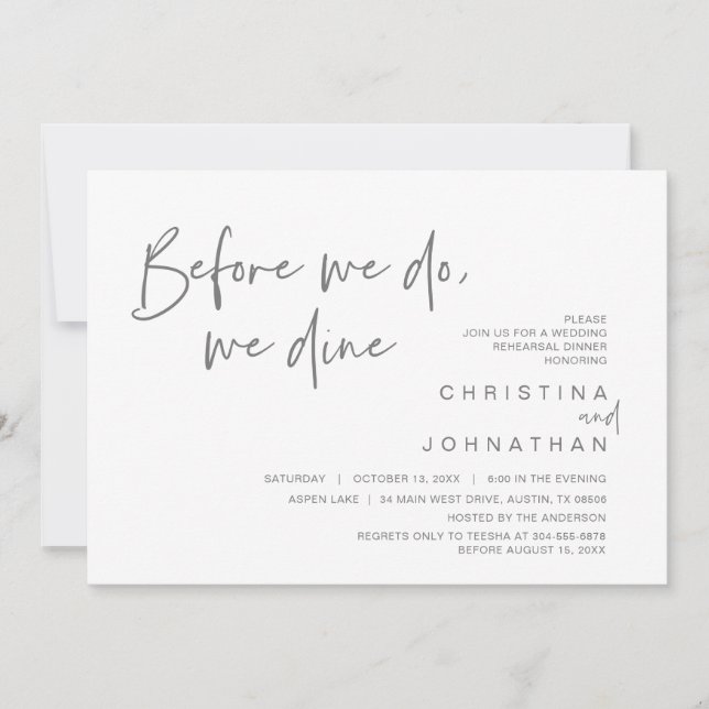 Hochzeit Probe Abendessen, bevor wir essen Einladung (Vorderseite)