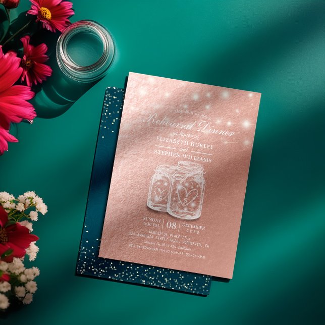 Hochzeit Probe Dinner Mason Jars Rose Goldene Foil Einladung (Von Creator hochgeladen)