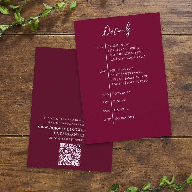 Hochzeit QR Code Burgundy einfache Zeitleiste Begleitkarte (Von Creator hochgeladen)