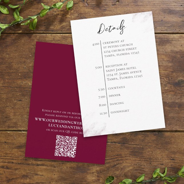 Hochzeit QR-Code Einfache Burgundy-Timeline Begleitkarte (Von Creator hochgeladen)