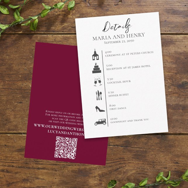 Hochzeit QR Code Elegant Burgundy Timeline Begleitkarte (Von Creator hochgeladen)