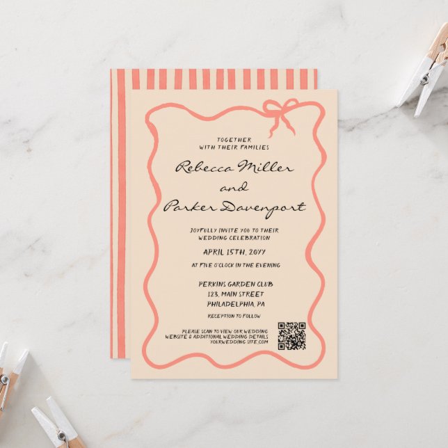 Hochzeit QR-Code mit bemalten Pinstripes Einladung (Vorderseite/Rückseite Beispiel)