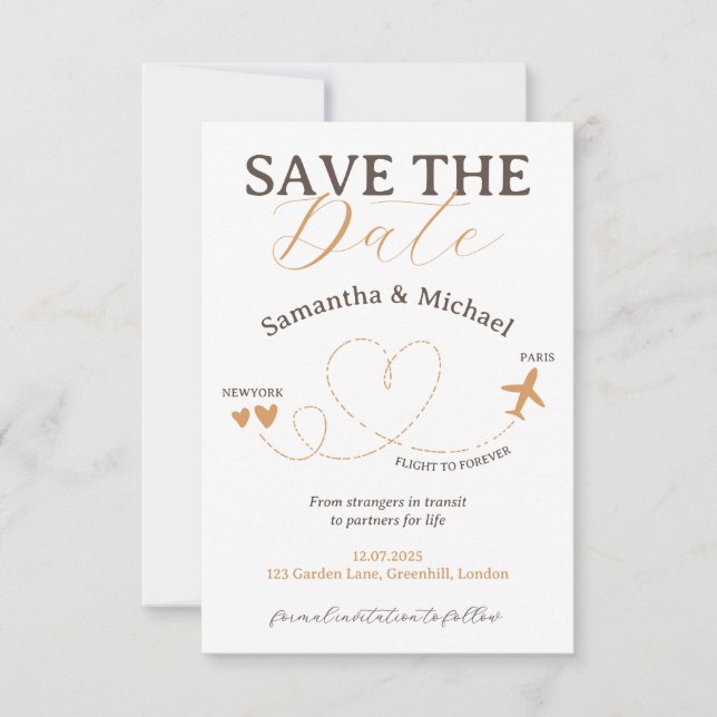 Hochzeit Reiseflugzeug Save The Date (Vorderseite)