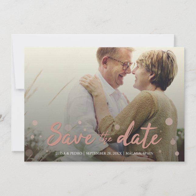 Hochzeit Rett Datum Elegante 4 Foto Rosa Confetti Save The Date (Vorderseite)