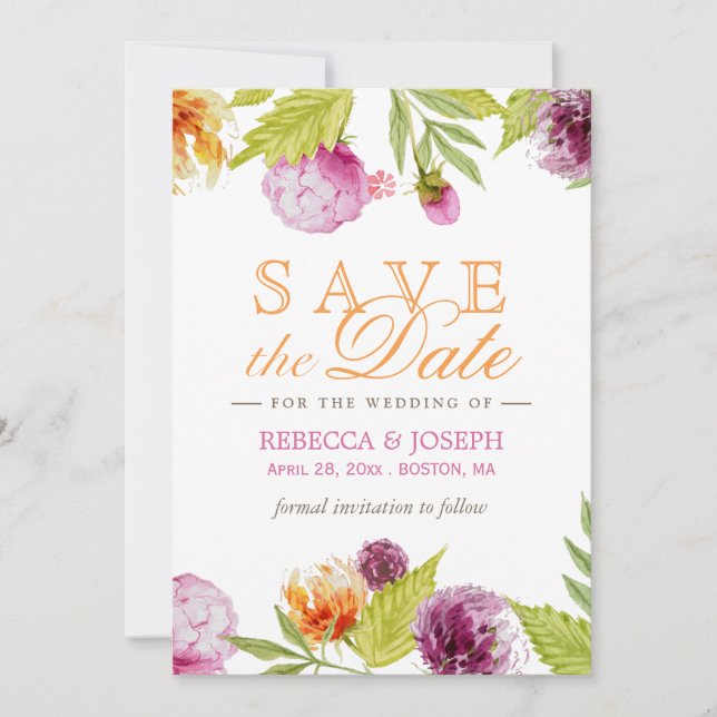 Hochzeit retten das Datum Moderne Frühlingsflora Save The Date (Vorderseite)