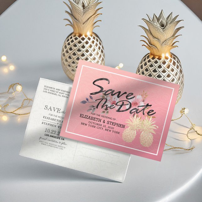 Hochzeit retten das Datum Moderne Gold Ananas Ankündigungspostkarte (Von Creator hochgeladen)