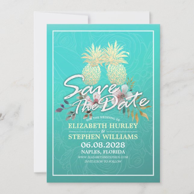 Hochzeit retten das Datum Moderne Gold Ananas Save The Date (Vorderseite)