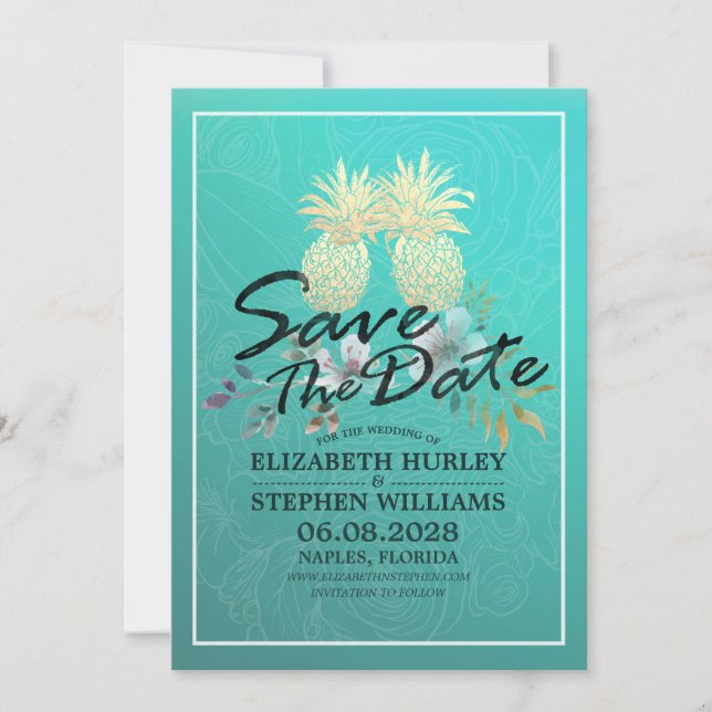 Hochzeit retten das Datum Moderne Gold Ananas Save The Date (Vorderseite)