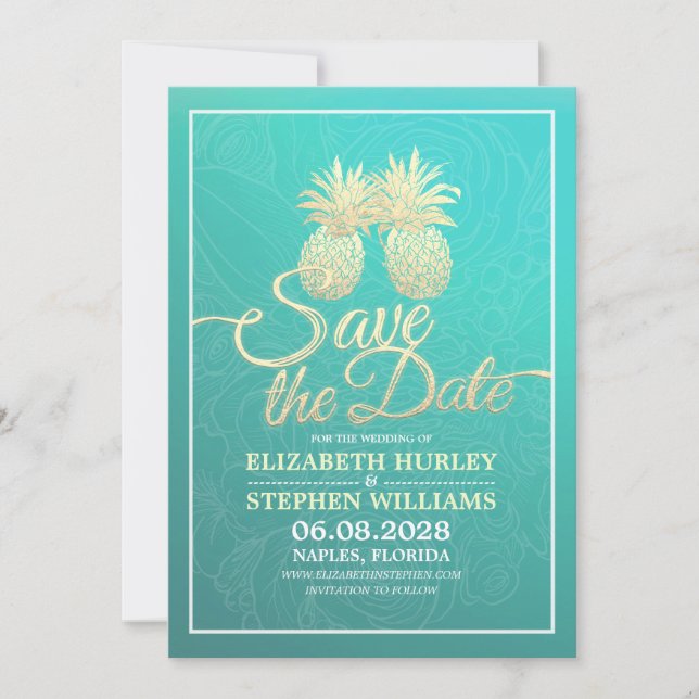 Hochzeit retten das Datum Moderne Gold Ananas Save The Date (Vorderseite)