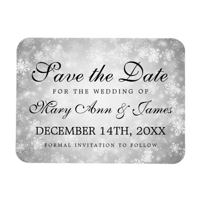 Hochzeit retten das Datum Silver Winter Wonderland Magnet (Horizontal)