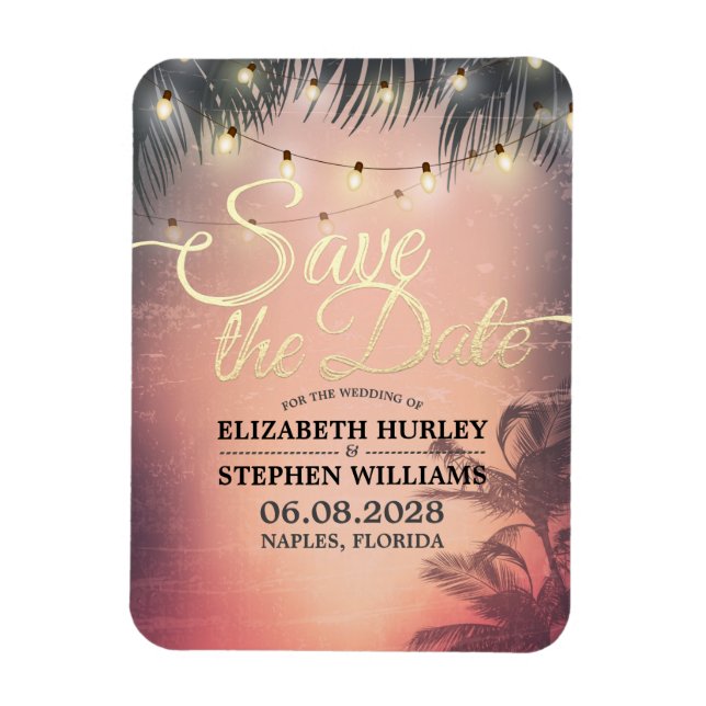 Hochzeit retten das Datum Sommer Beach Palm Tree L Magnet (Vertikal)