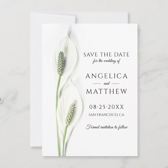 Hochzeit retten das Datum White Peace Calla Lily Save The Date (Vorderseite)