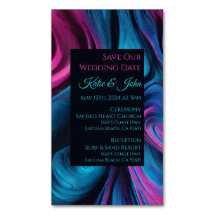 Hochzeit Rettete unser Date - Modern Blue and Pink Magnetische Visitenkarte