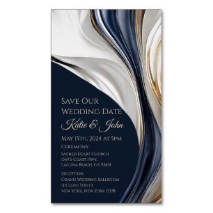 Hochzeit Rettete unser Date- Modern Blue White und Magnetische Visitenkarte