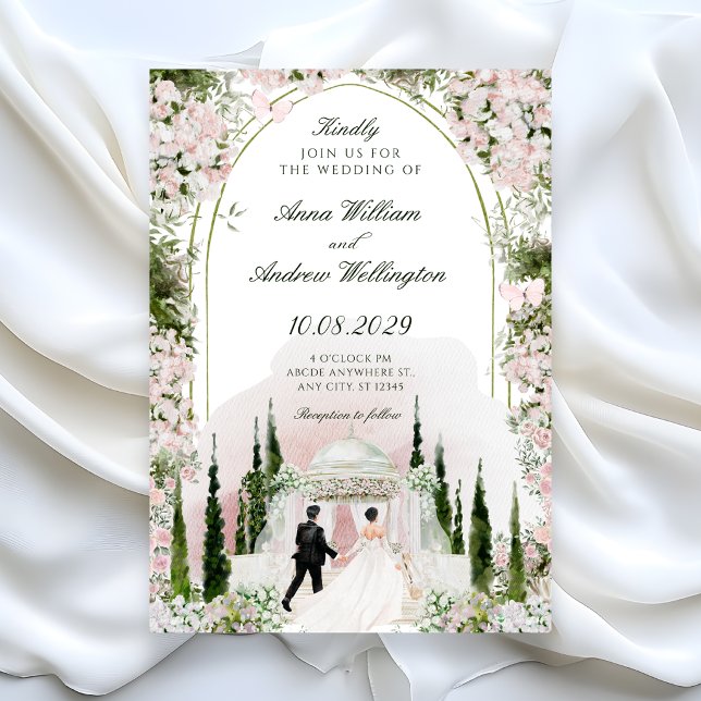 Hochzeit Romantischer Wasserfarben-Blumenbogen  Einladung (Von Creator hochgeladen)