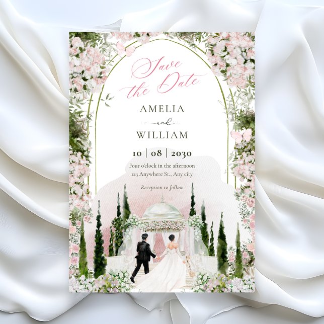 Hochzeit Romantischer Wasserfarben-Blumenbogen Save The Date (Von Creator hochgeladen)