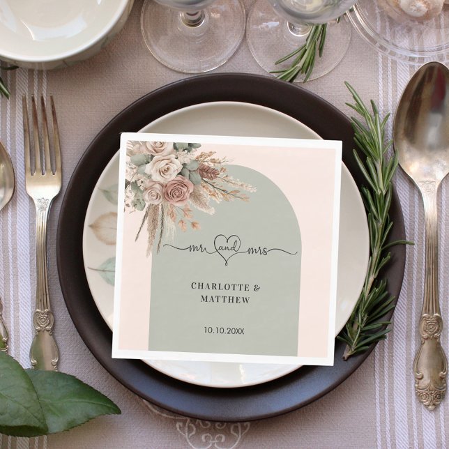 Hochzeit Rosa Bogen Salbeigrün Mr Mrs Lunch Serviette (Von Creator hochgeladen)