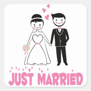 Hochzeit Rosa Braut & Bräutigam Cartoon Frisch Ve Quadratischer Aufkleber