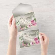 Hochzeit Rosa Floral Rahmen Wasserfarbe Glänzendes