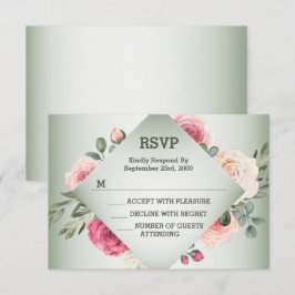 Hochzeit Rosa Floral Rustikal Geometrisch Grün RSVP Karte