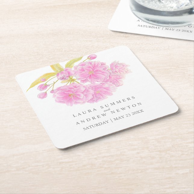 Hochzeit Rosa Kirschblüten benutzerdefinierte Papi Rechteckiger Pappuntersetzer (angewinkelt)