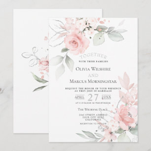 Hochzeit   Rosa Rosa Romantische Rose der Hütte Einladung