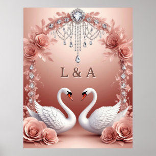 Hochzeit Rosa Rosen Schwan Paar Romantische Dekora Poster