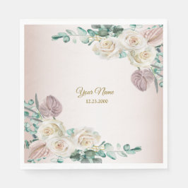Hochzeit Rosa Rosen-Wasserfarbe Goldener Staubpart Serviette