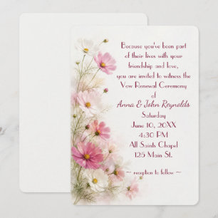 Hochzeit Rosa und Weiße Cosmos Blumenrand Einladung