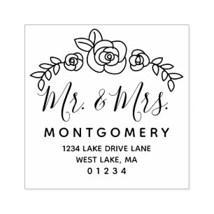 Hochzeit Rose Floral & Mrs. Rücksendeadresse Gummistempel