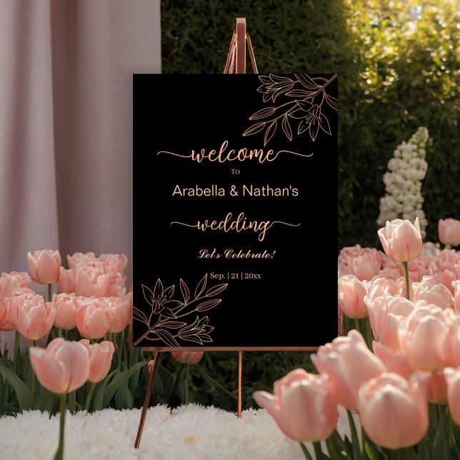 Hochzeit Rose Gold und Schwarz Elegante Blumen Wil Acrylschild (Von Creator hochgeladen)