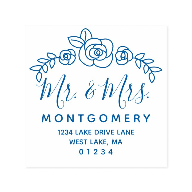 Hochzeit Rose Vine & Mrs. Rücksendeadresse Permastempel (Design)