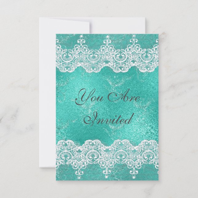 Hochzeit Royal Einladung Mint Blue & Lace (Vorderseite)