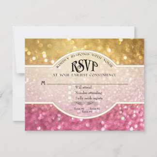 Hochzeit RSVP Bokeh Film Ticket Style Gold Pink