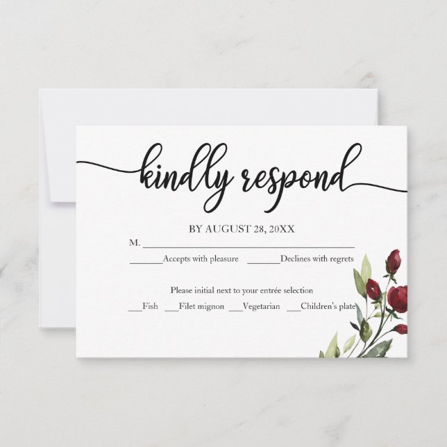 Hochzeit RSVP Card Burgundy Floral (Vorderseite)