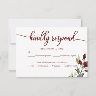 Hochzeit RSVP Card Burgundy Floral Rustic Wood