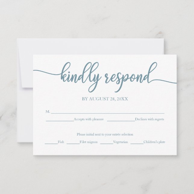 Hochzeit RSVP Card Dusty Blue Calligraphy (Vorderseite)
