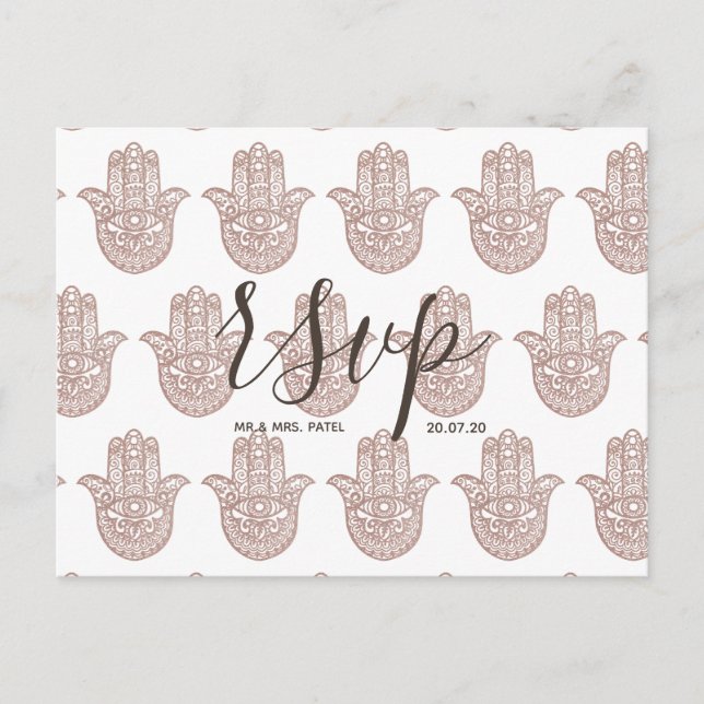 Hochzeit Rsvp Card Rose Gold Indische Hochzeit Einladungspostkarte (Vorderseite)