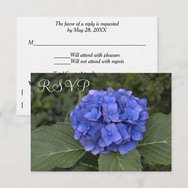 Hochzeit RSVP Cards Blue Hydrangea Floral (Vorne/Hinten)