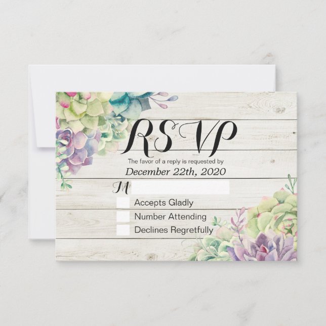Hochzeit RSVP Chic Watercolor Sukkulent rustikales Karte (Vorderseite)