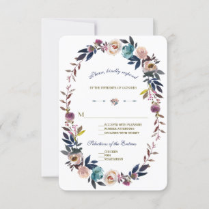 Hochzeit RSVP   Dusty Blue Misty Rose Wreath Karte
